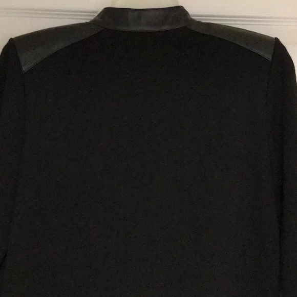 Dana Buchman Black Front zip sweater jacket with Leather Trim 31 “ long